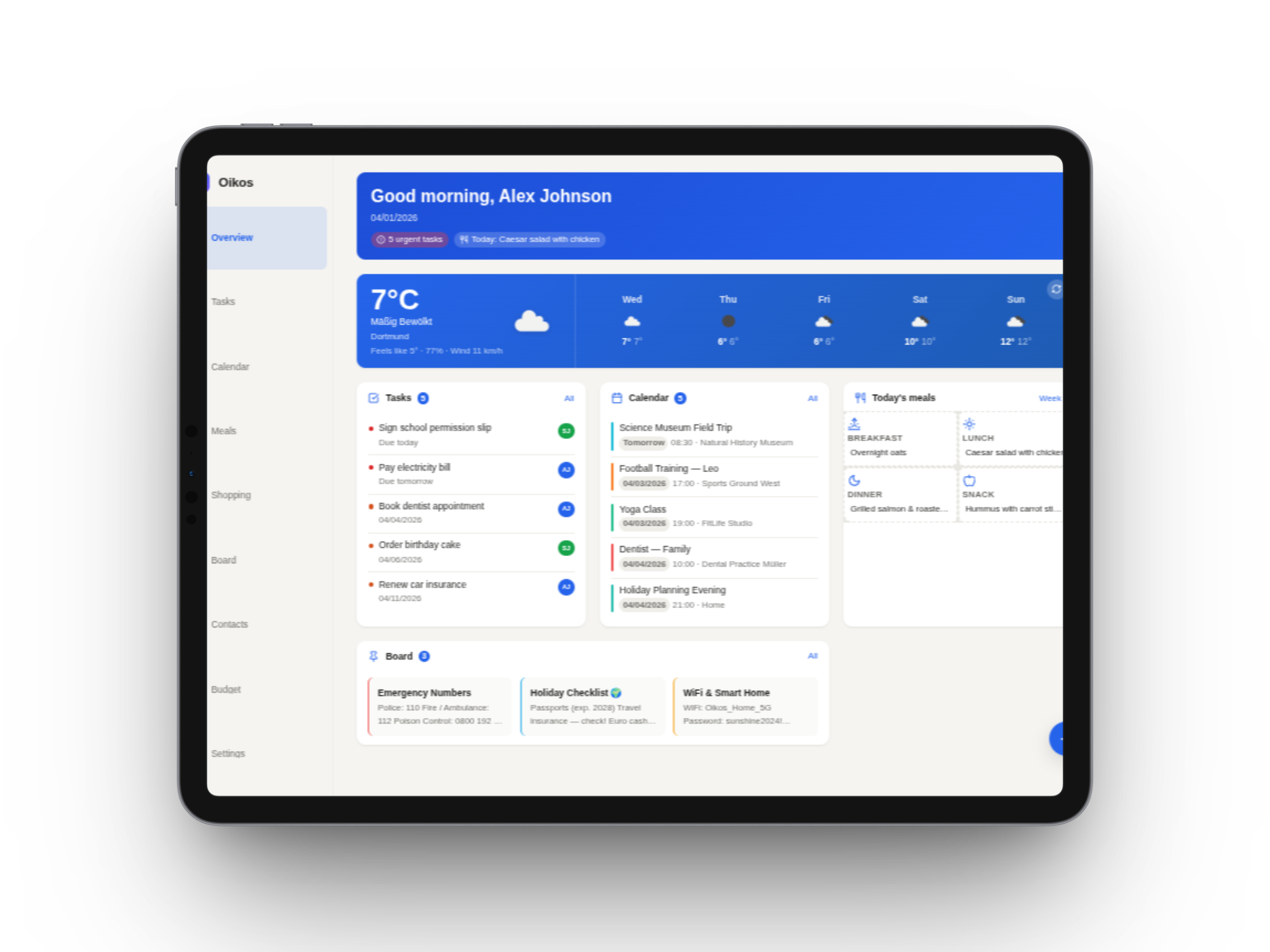 Dashboard — Tablet