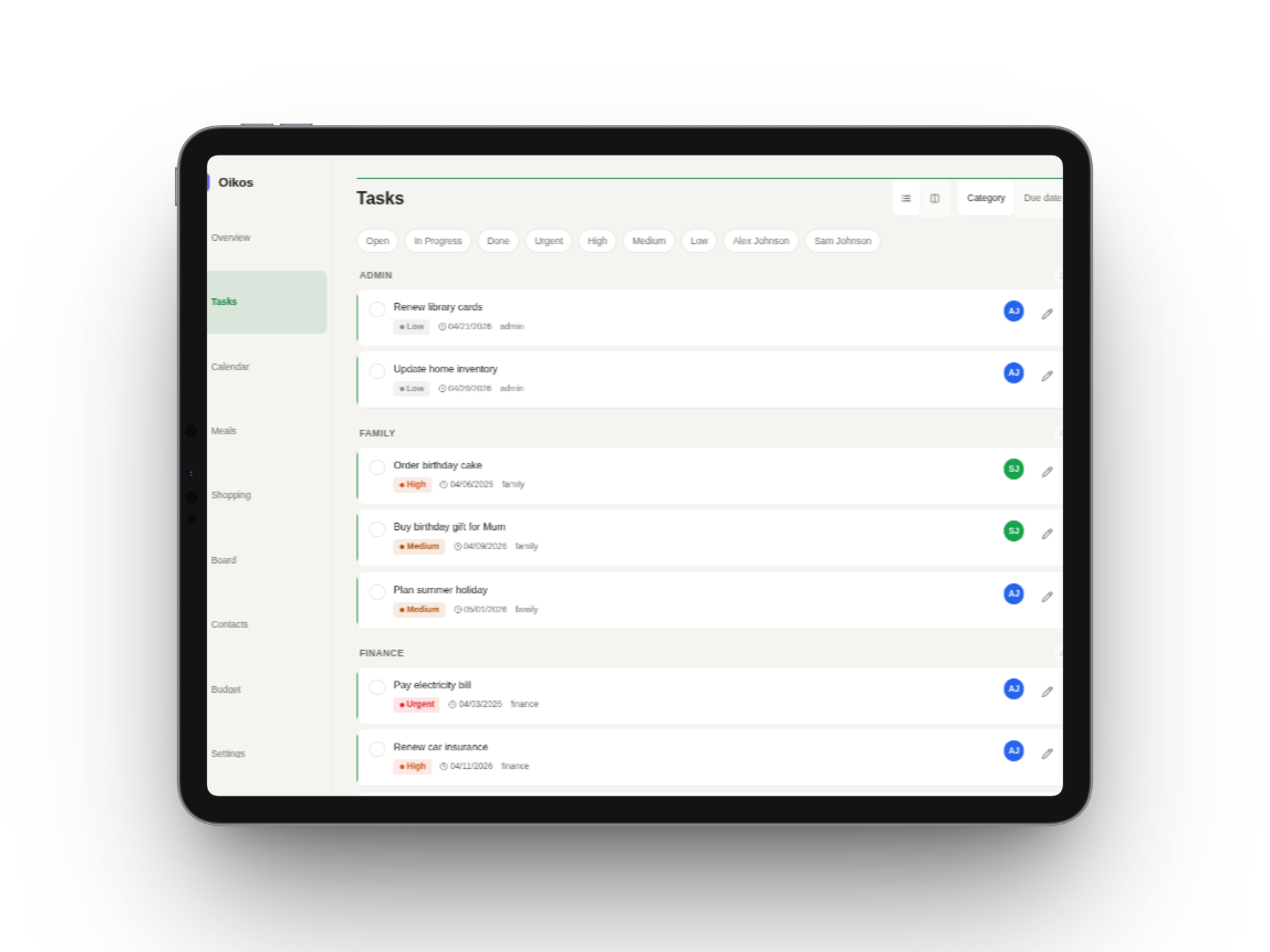 Tasks — Tablet