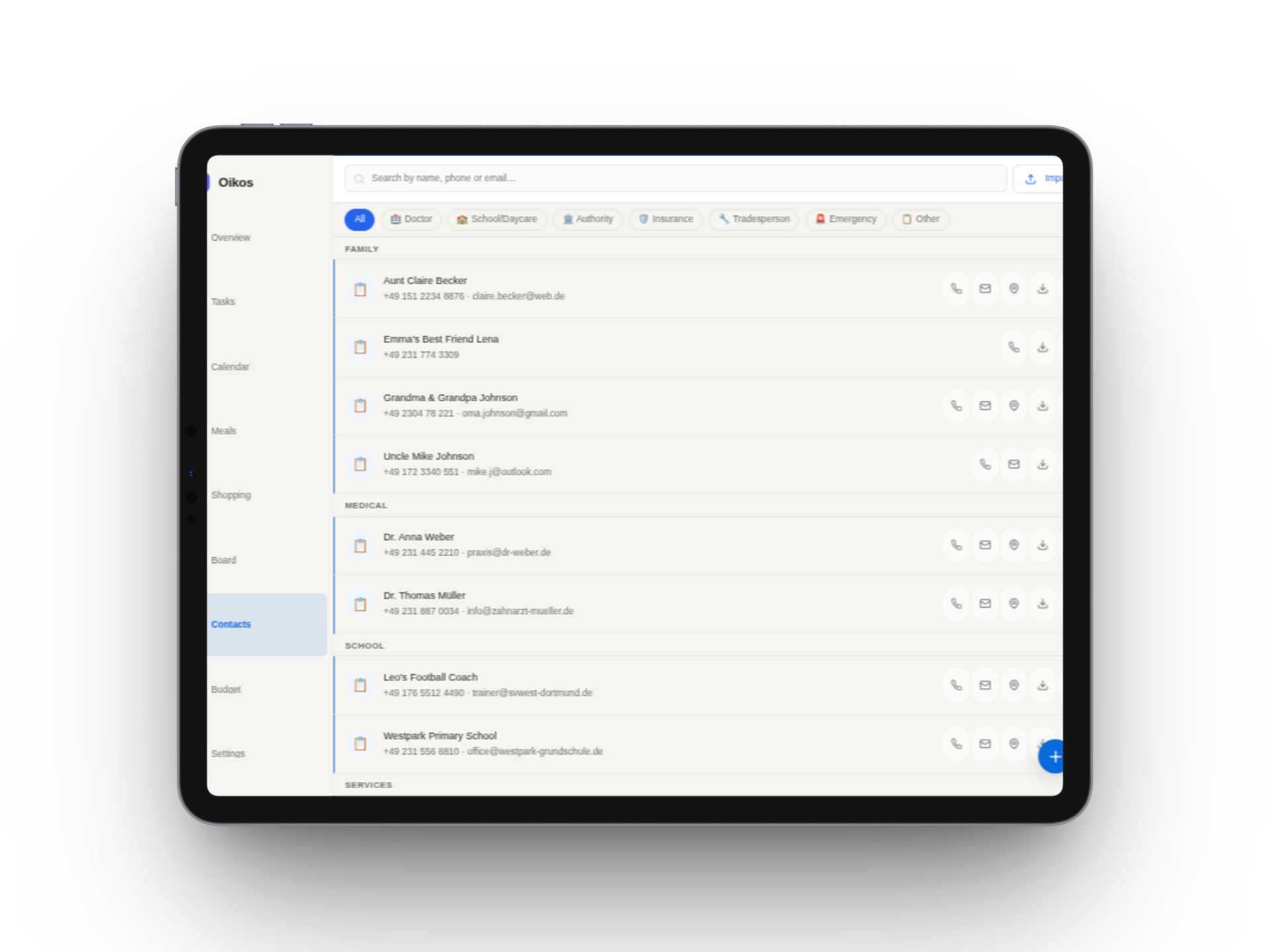 Contacts — Tablet
